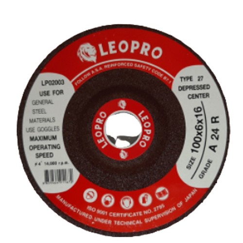 SKI - สกี จำหน่ายสินค้าหลากหลาย และคุณภาพดี | LEOPRO LP02003 แผ่นขัดเหล็กสีแดง 4นิ้ว 100x6x16mm.x2F [A24R] (200แผ่น/ลัง)